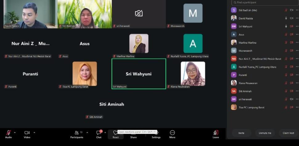 Admin PCMNU Lampung Selatan Mengikuti Pelatihan Penggunaan Website Muslimat NU